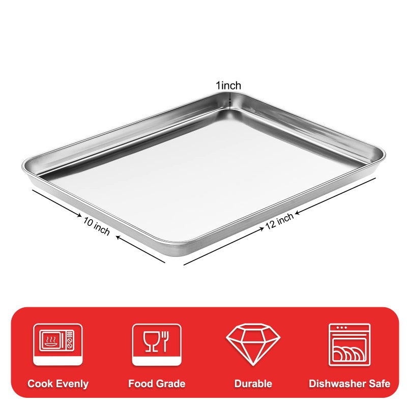 Zacfton Cookie Sheets for Baking, Stainless Steel Baking Sheet Baking Pan Tray - 12.4 x 10 x 1 Inch, Non Toxic & Healthy, Mirror Finish & Easy Clean, Dishwasher Safe & Heavy Duty - Image 2